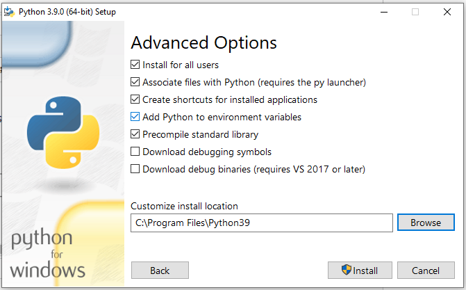 Install Python 3.9 On Windows 10 - Advanced Options Install Python 3.9 On Windows 10 - Advanced Options