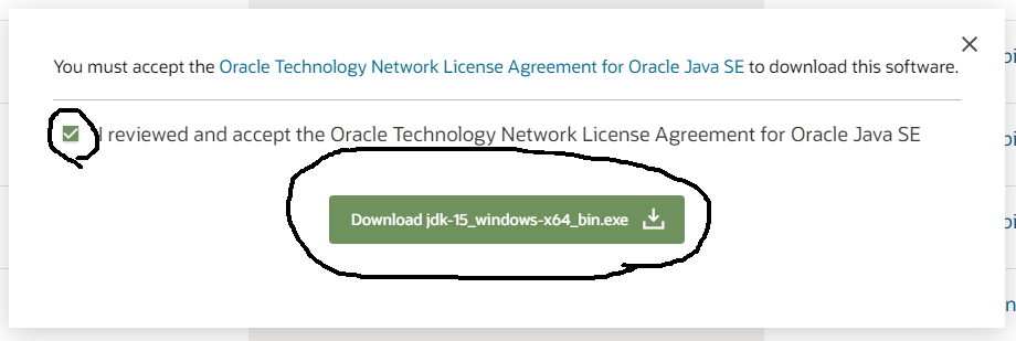 Install Java 15 on Windows 10 - Accept License