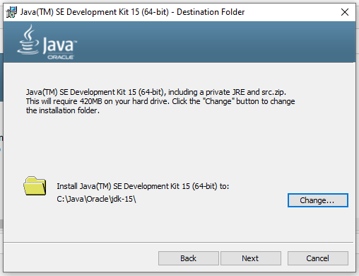 Install Java 15 on Windows 10 - Installation Path