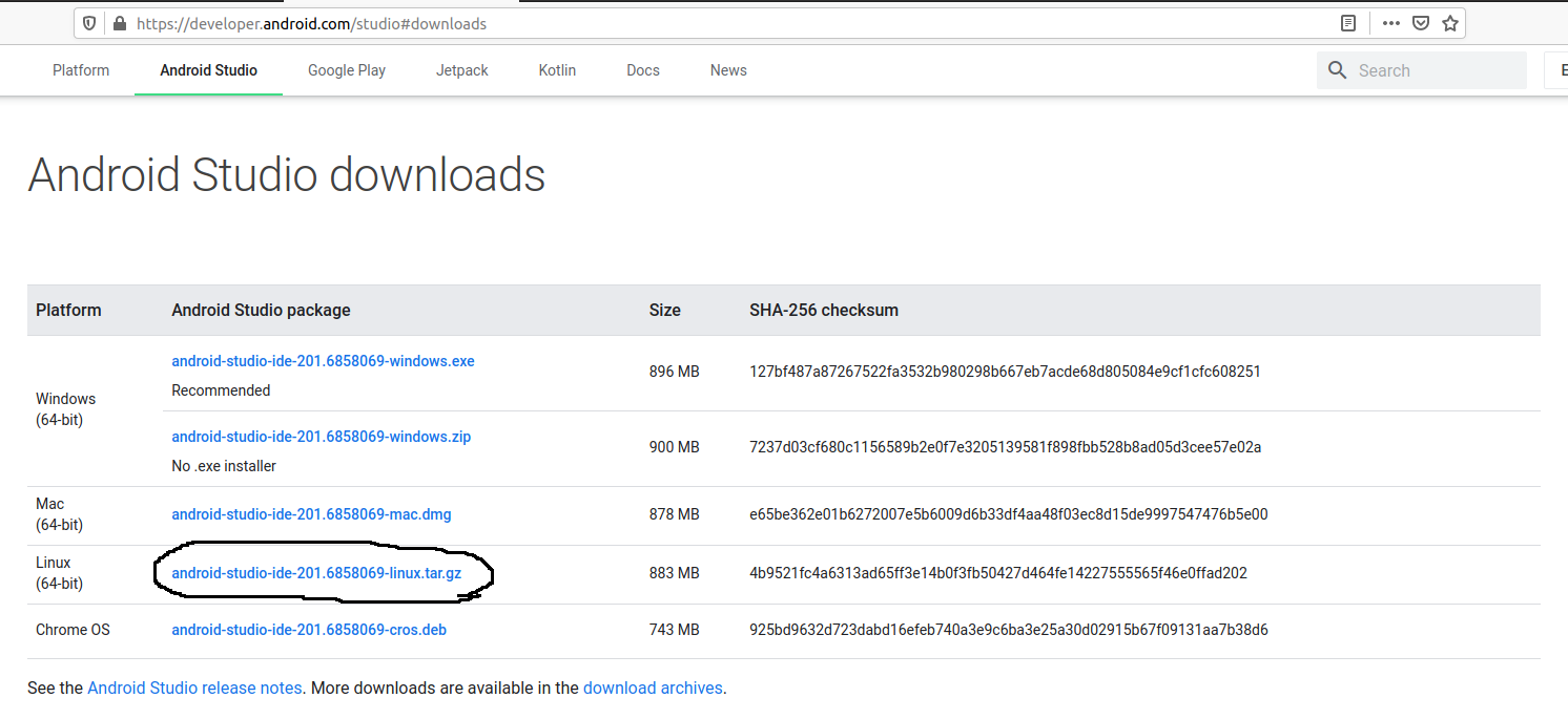 Install Andriod Studio On Ubuntu 20.04 - Downloads