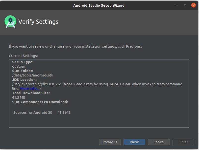 Install Andriod Studio On Ubuntu 20.04 - Verify Settings