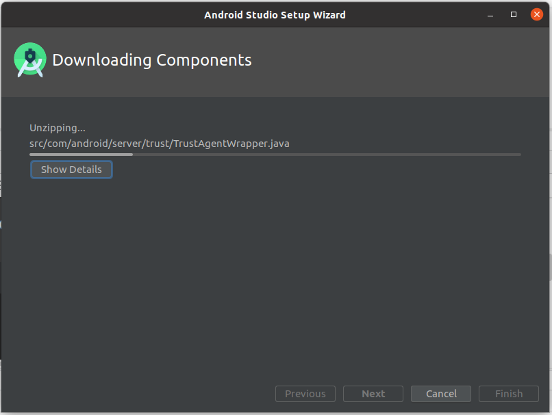 Install Andriod Studio On Ubuntu 20.04 - Components Progress