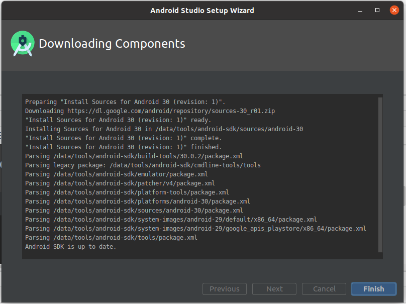 Install Andriod Studio On Ubuntu 20.04 - Components Done