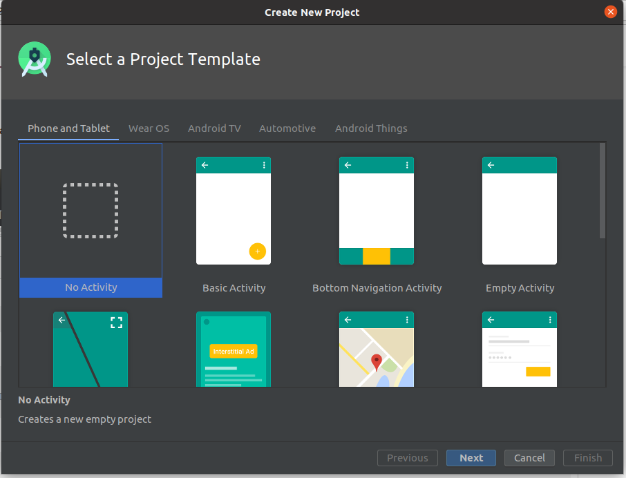 Install Andriod Studio On Ubuntu 20.04 - Choose Project Template