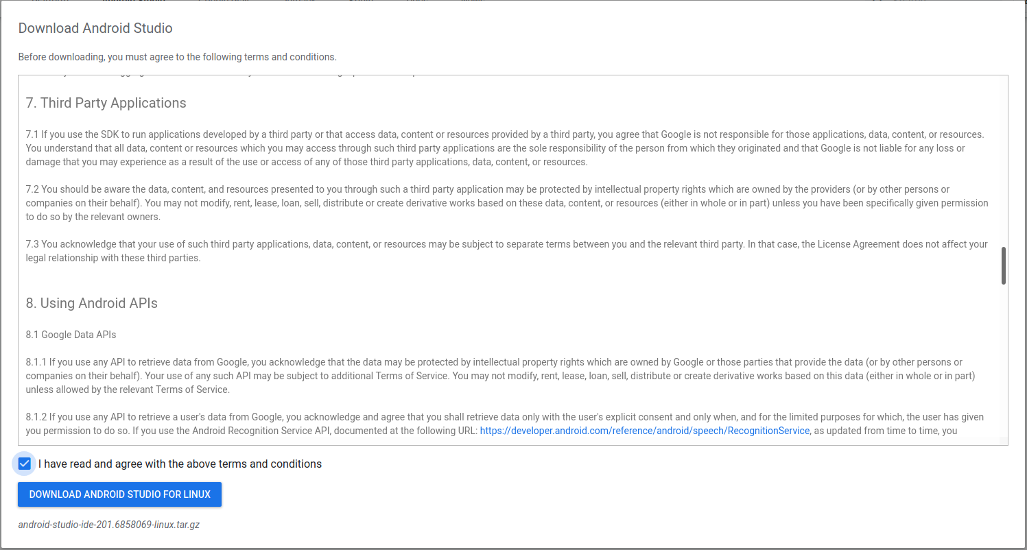 Install Andriod Studio On Ubuntu 20.04 - Accept License