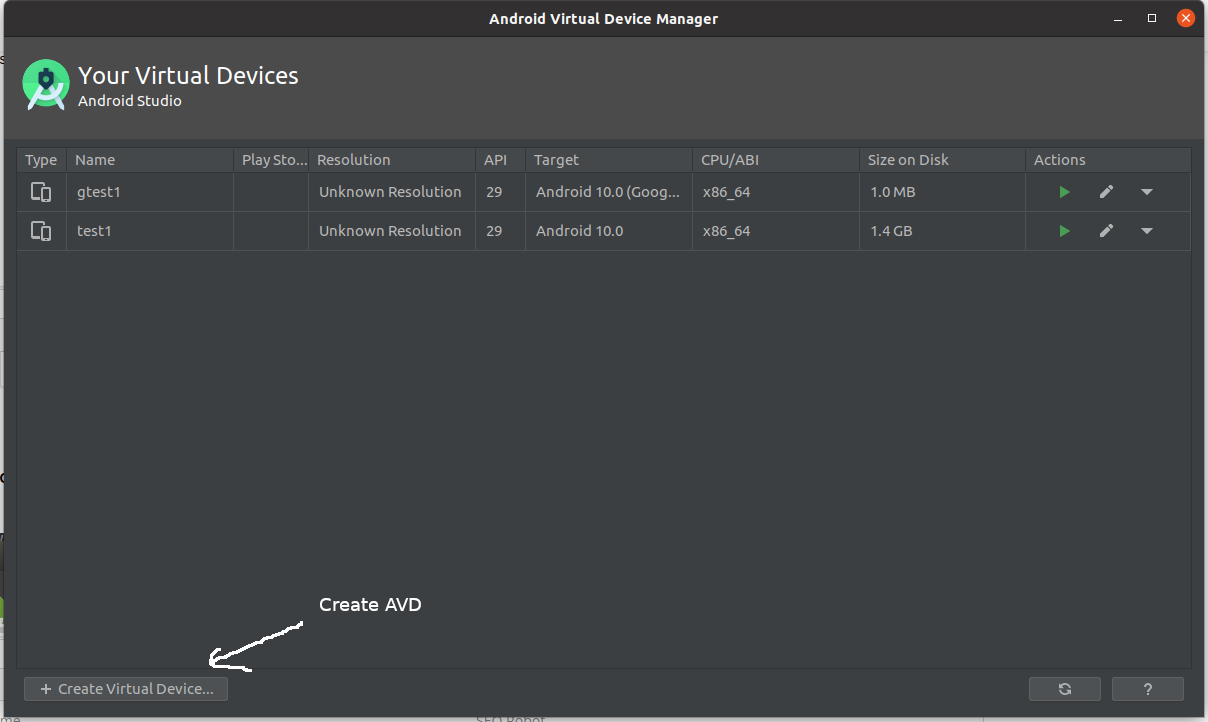 Install Andriod Studio On Ubuntu 20.04 - AVD Manager