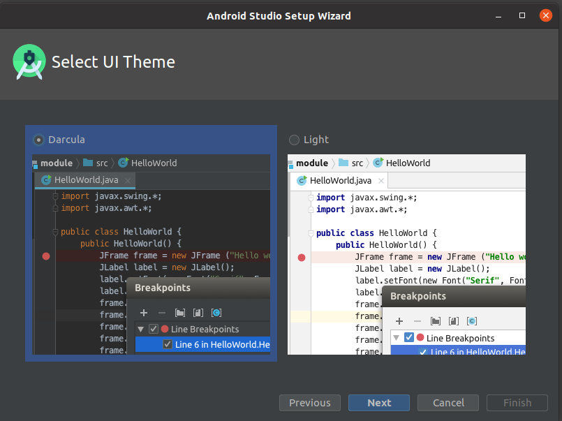 Install Andriod Studio On Ubuntu 20.04 - Theme