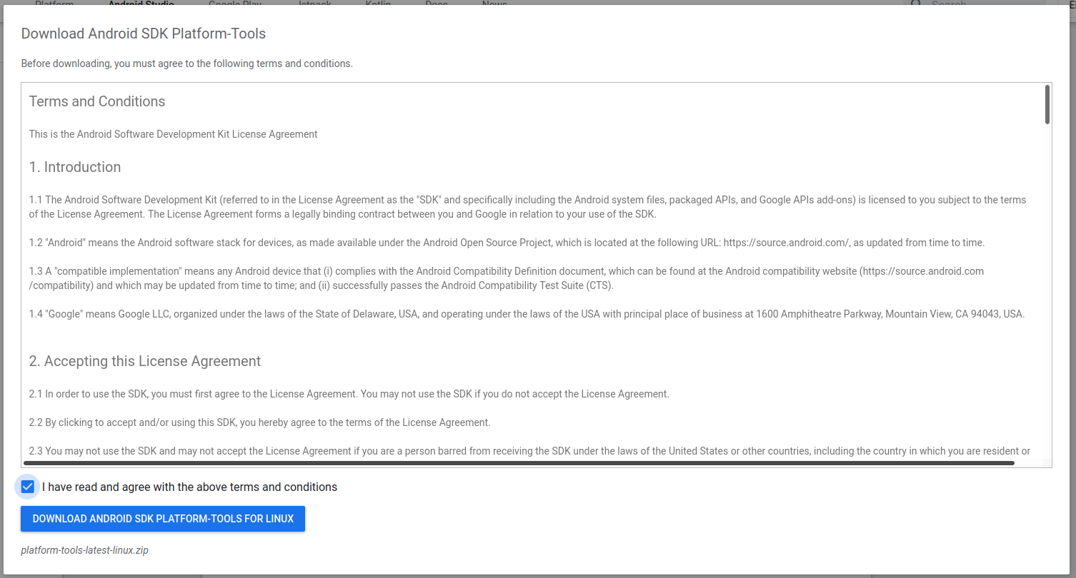 Android Platform Tools Terms