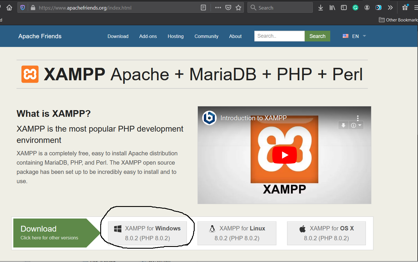 Install XAMPP on Windows 10 - Download Options - Apache Friends