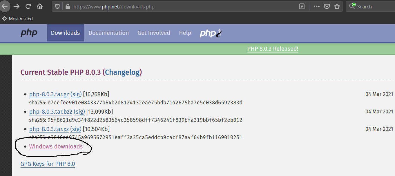 Install PHP 8 On Windows 10 - Download Options