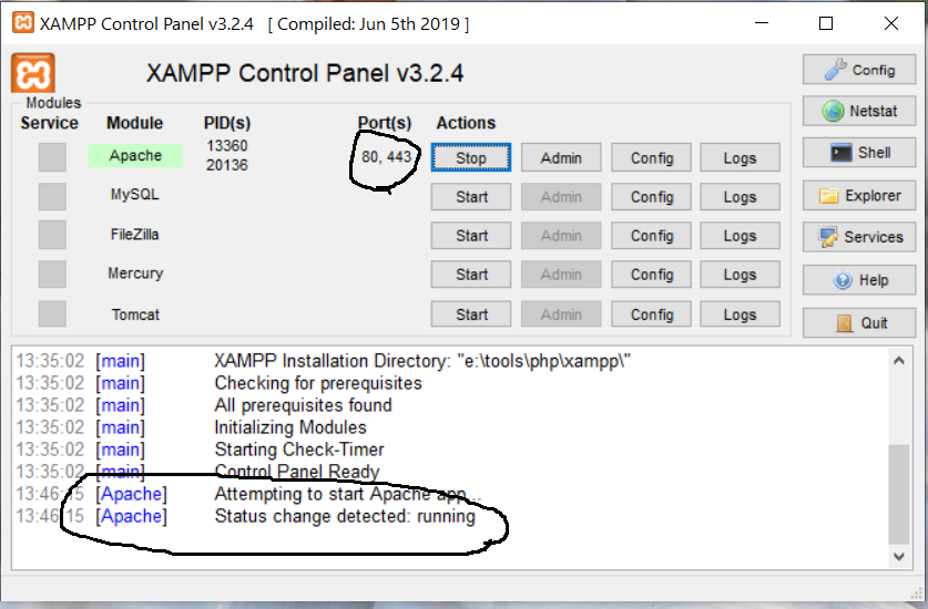 Install XAMPP on Windows 10 - Apache Status