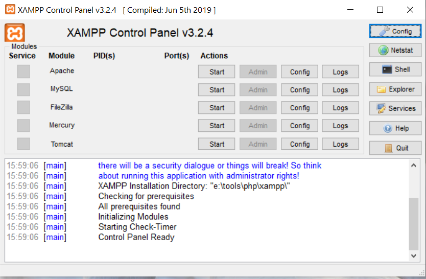 Install XAMPP With PHP 8 on Windows 10 - Control Panel