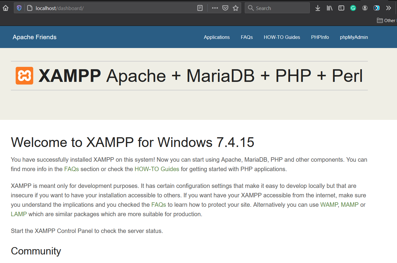 Install XAMPP With PHP 8 on Windows 10 - Dashboard