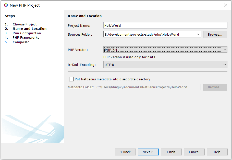 Install NetBeans 12 for PHP On Windows 10 - Configure Project