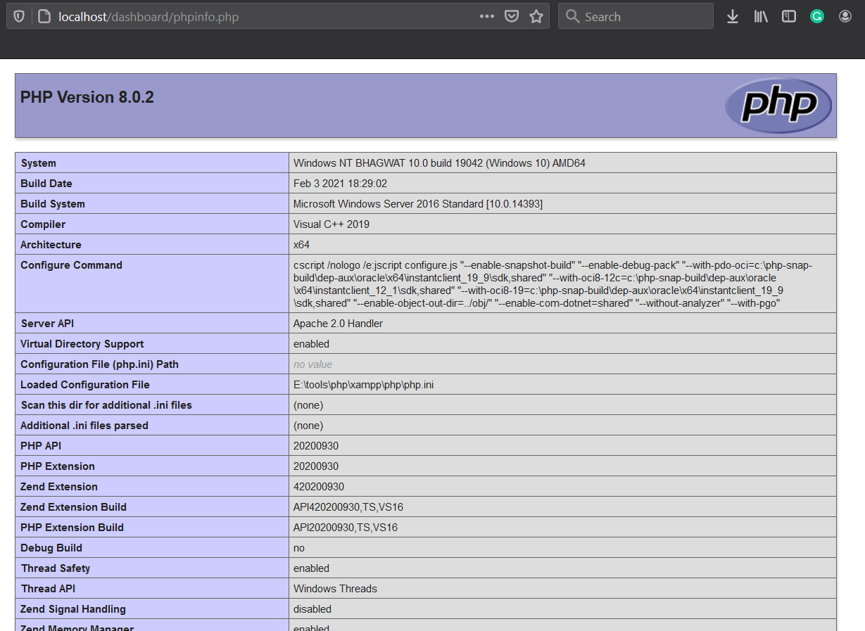 Install XAMPP With PHP 8 on Windows 10 - PHP Info