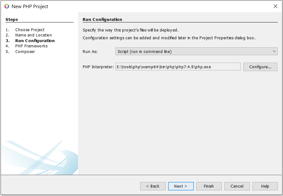 Install NetBeans 12 for PHP On Windows 10 - Run Configuration