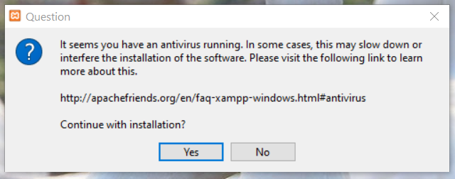 Install XAMPP on Windows 10 - Antivirus Warning