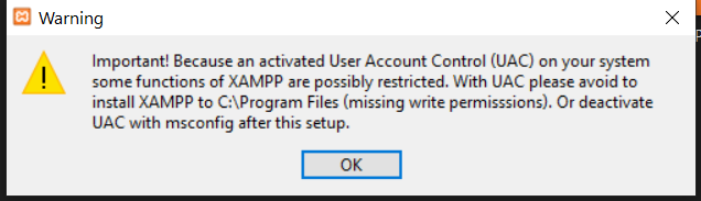 Install XAMPP With PHP 8 on Windows 10 - UAC Warning