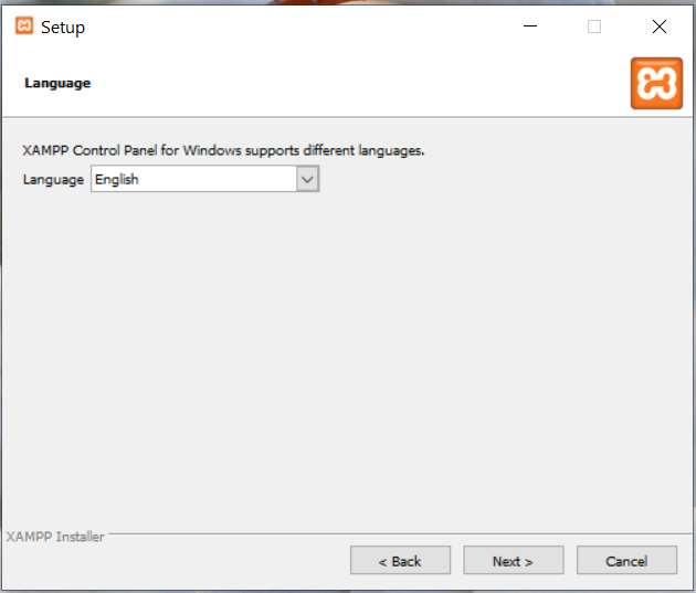 Install XAMPP on Windows 10 - Language Options
