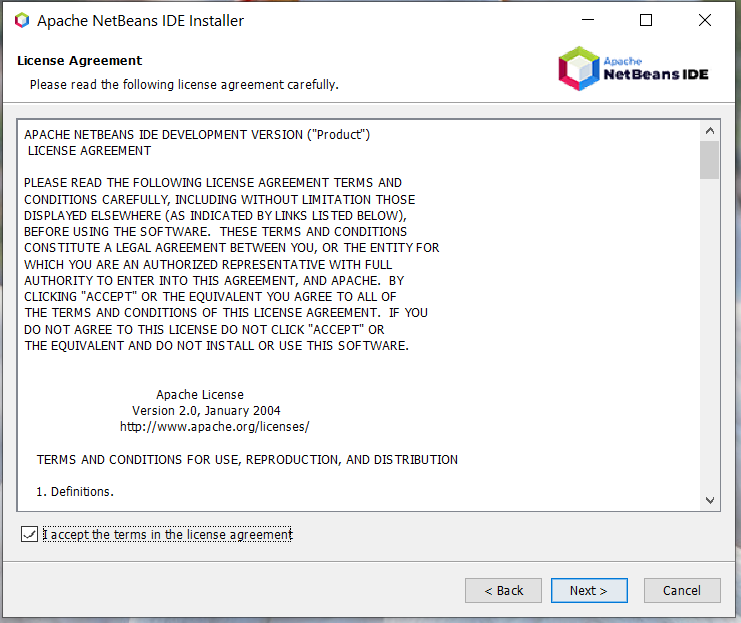 Install NetBeans 12 for PHP On Windows 10 - License Agreement