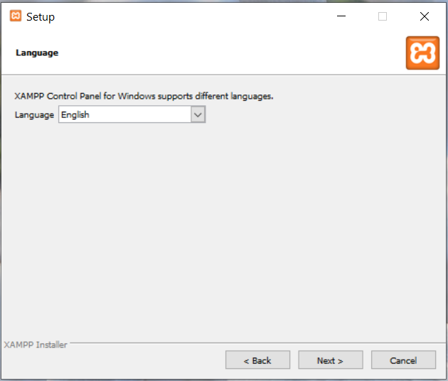 Install XAMPP With PHP 8 on Windows 10 - Language Selection Install XAMPP With PHP 8 on Windows 10 - Language Selection