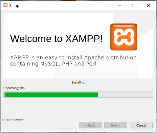 Install XAMPP on Windows 10 - Installation Progress