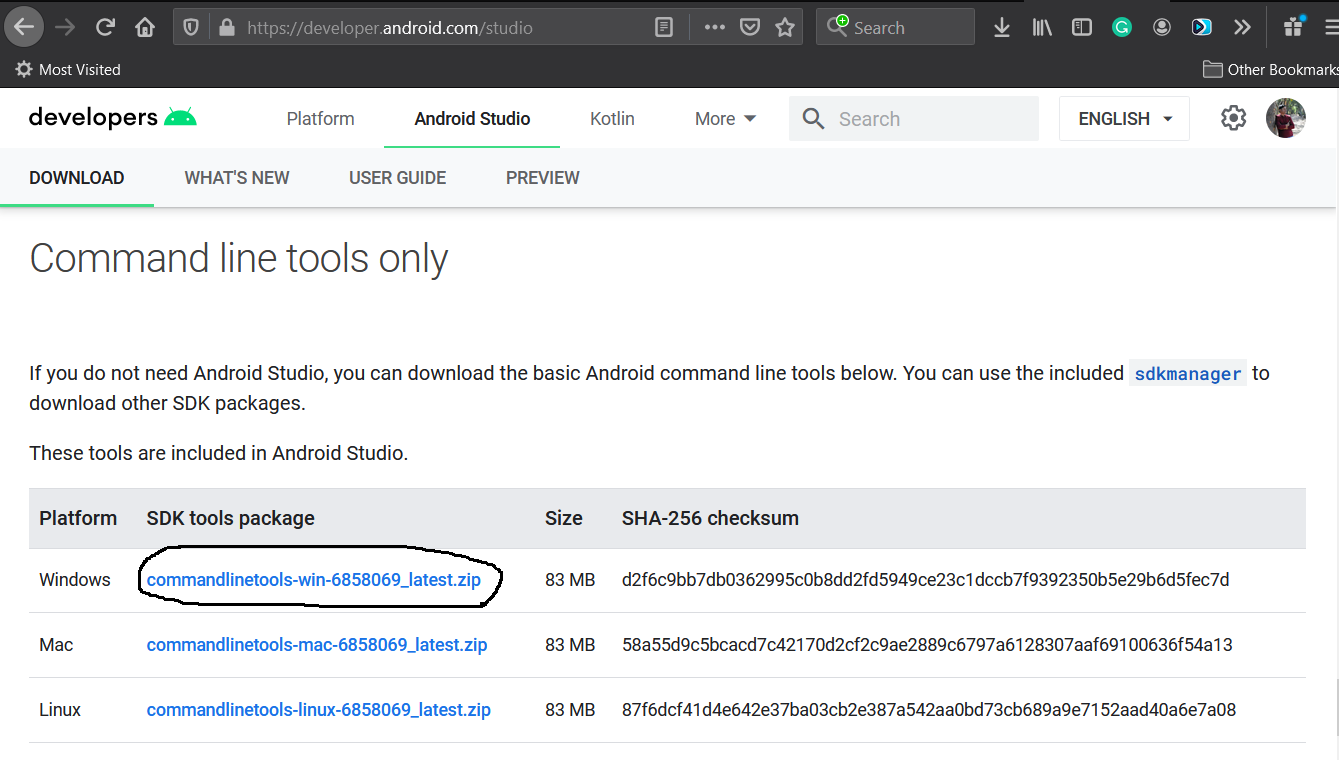 Install Android Platform Tools and SDK Manager on Windows 10 - Download Options