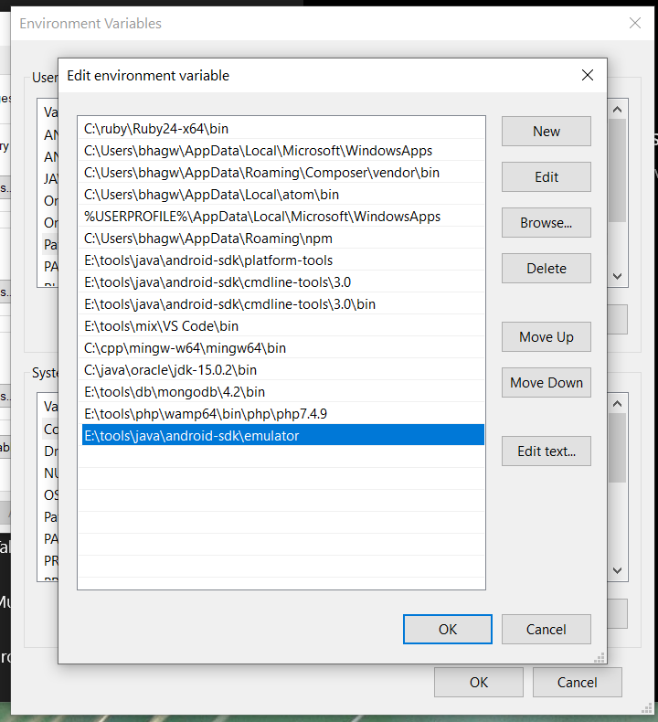Install Android Platform Tools and SDK Manager on Windows 10 - Emulator Path