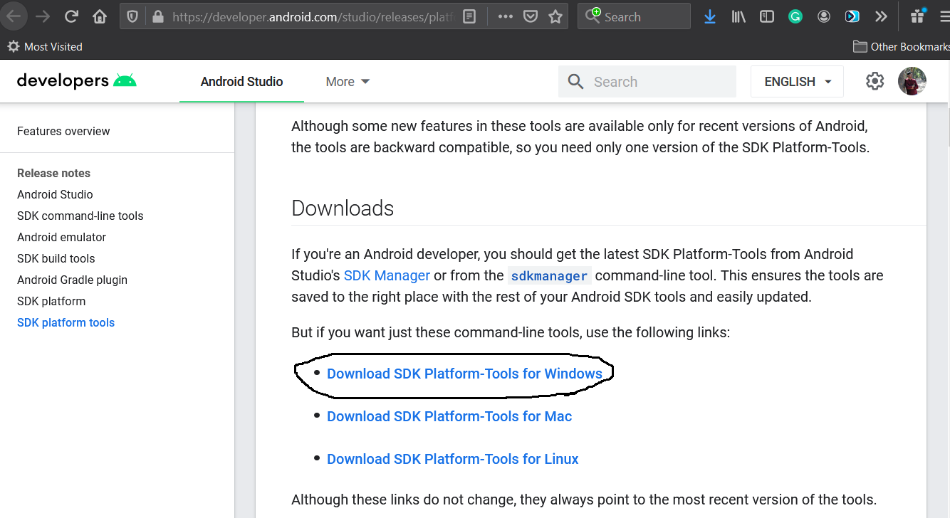Install Android Platform Tools and SDK Manager on Windows 10 - Platform Tools - Download Options