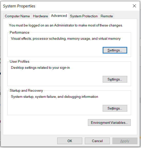 Install Android Platform Tools and SDK Manager on Windows 10 - System Properties