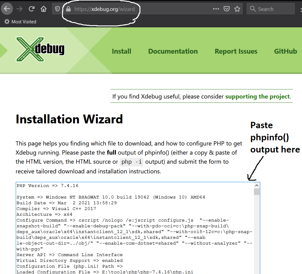 Debug PHP on Windows using Eclipse - Xdebug - phpinfo()