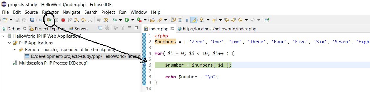 Remote Debug PHP on Windows using Eclipse - Resume Debugger