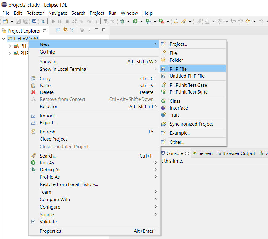 Remote Debug PHP on Windows using Eclipse - Create PHP File