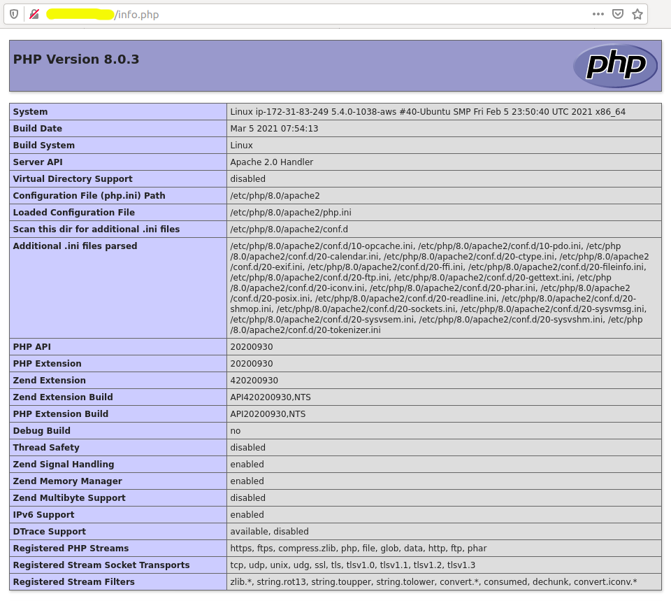 Install PHP 8.0 on Ubuntu 18.04 LTS - phpinfo() output Install PHP 8.0 on Ubuntu 18.04 LTS - phpinfo() output