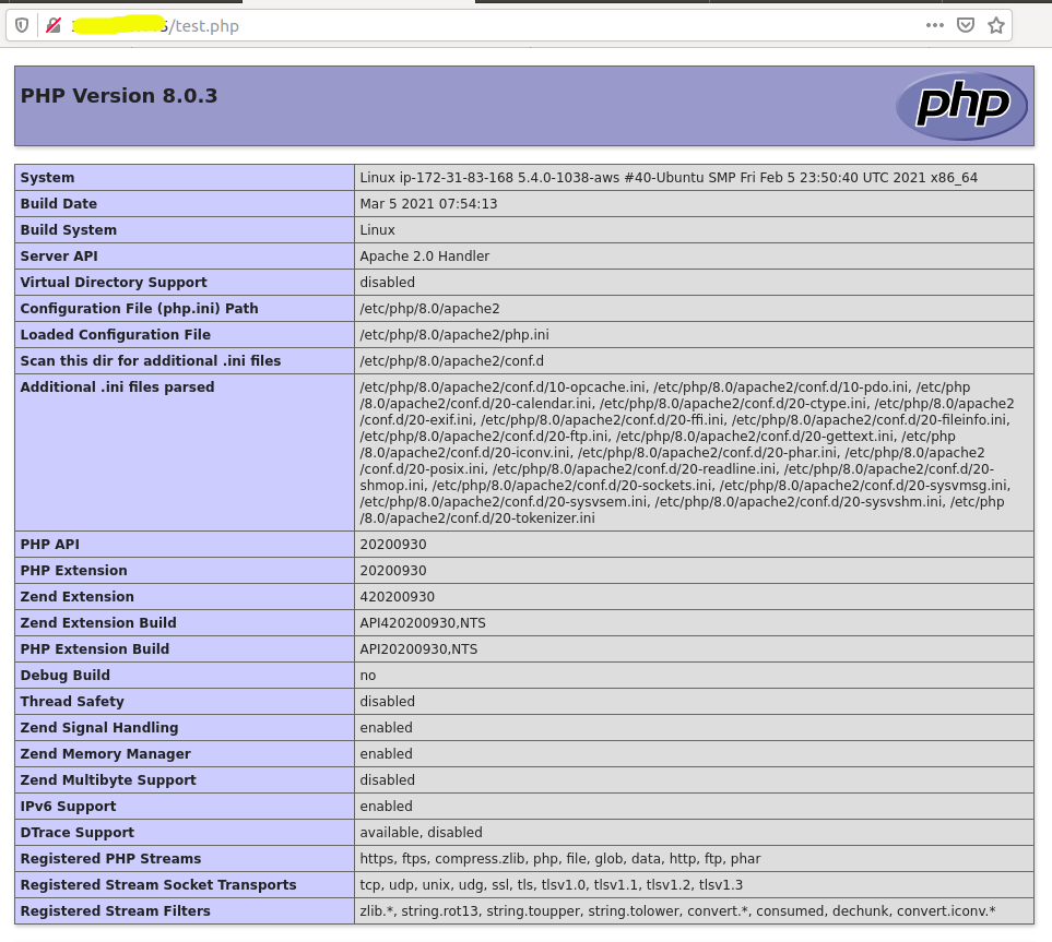 Install PHP 8.0 on Ubuntu 20.04 LTS - phpinfo() output