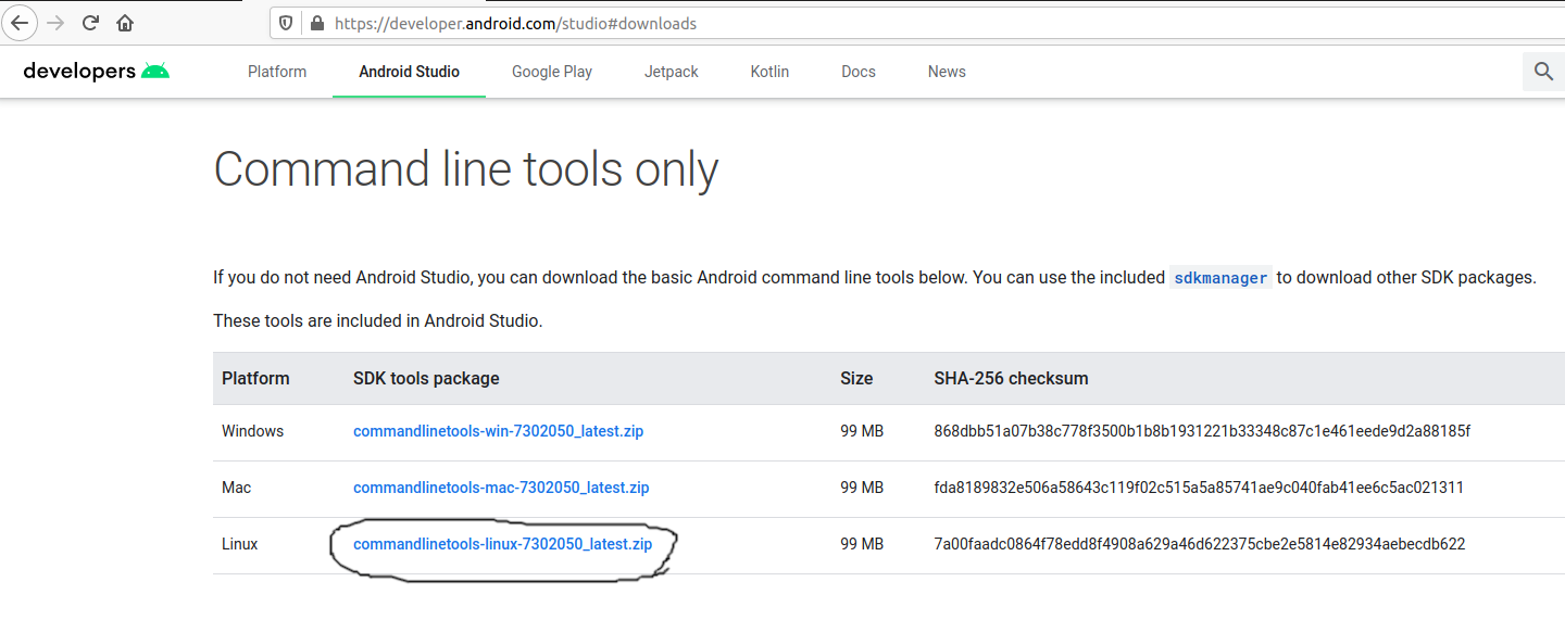Install Android SDK Tools On Ubuntu 20.04 - Downloads