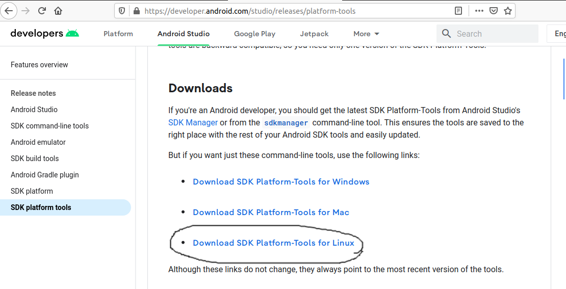 Install Android SDK Tools On Ubuntu 20.04 - Platform Tools Downloads