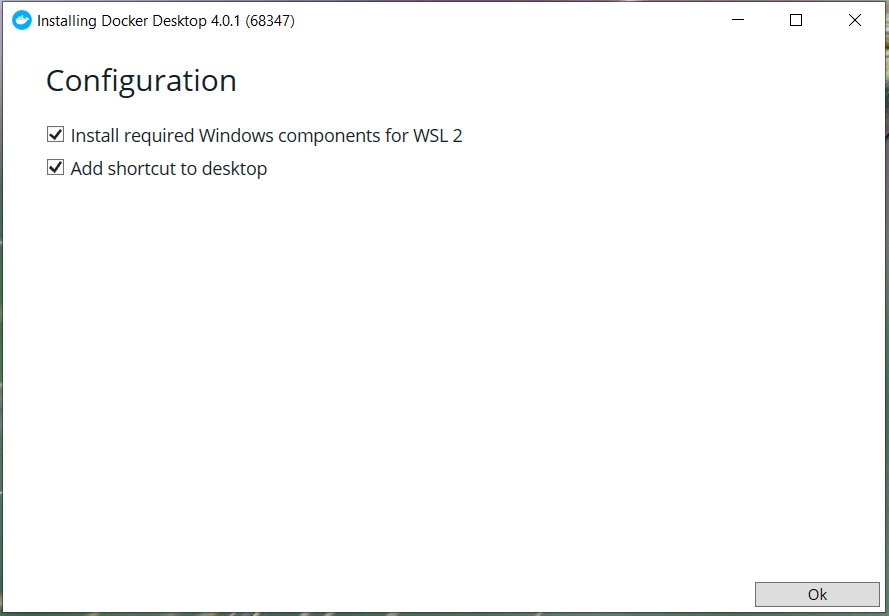 Install Docker Desktop on Windows 10 - Configuration