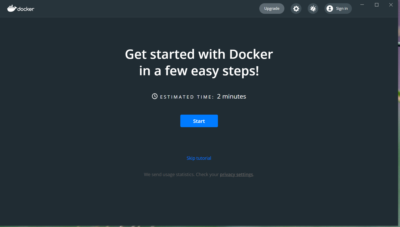 Install Docker Desktop on Windows 10 - Welcome