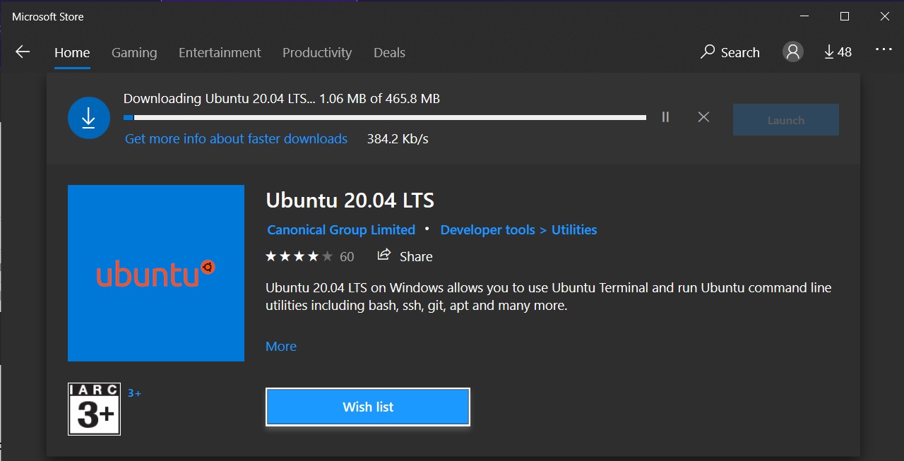 Install Windows Subsystem For Linux WSL 2 on Windows 10 - Download Ubuntu 20.04 LTS Progress