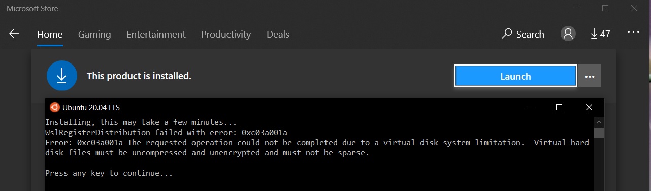 Install Windows Subsystem For Linux WSL 2 on Windows 10 - Launch Error Ubuntu 20.04 LTS Install Windows Subsystem For Linux WSL 2 on Windows 10 - Launch Error Ubuntu 20.04 LTS