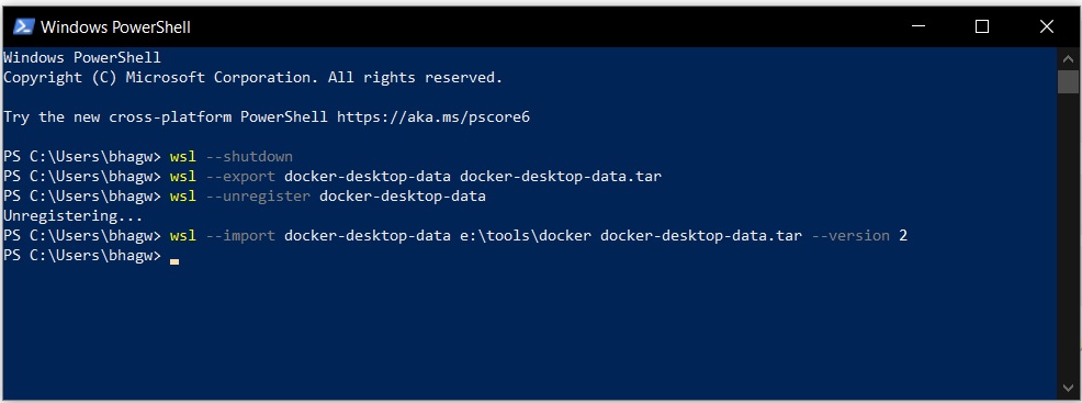 Docker Desktop with WSL 2 - Relocate the Data - Move WSL Virtual Disk