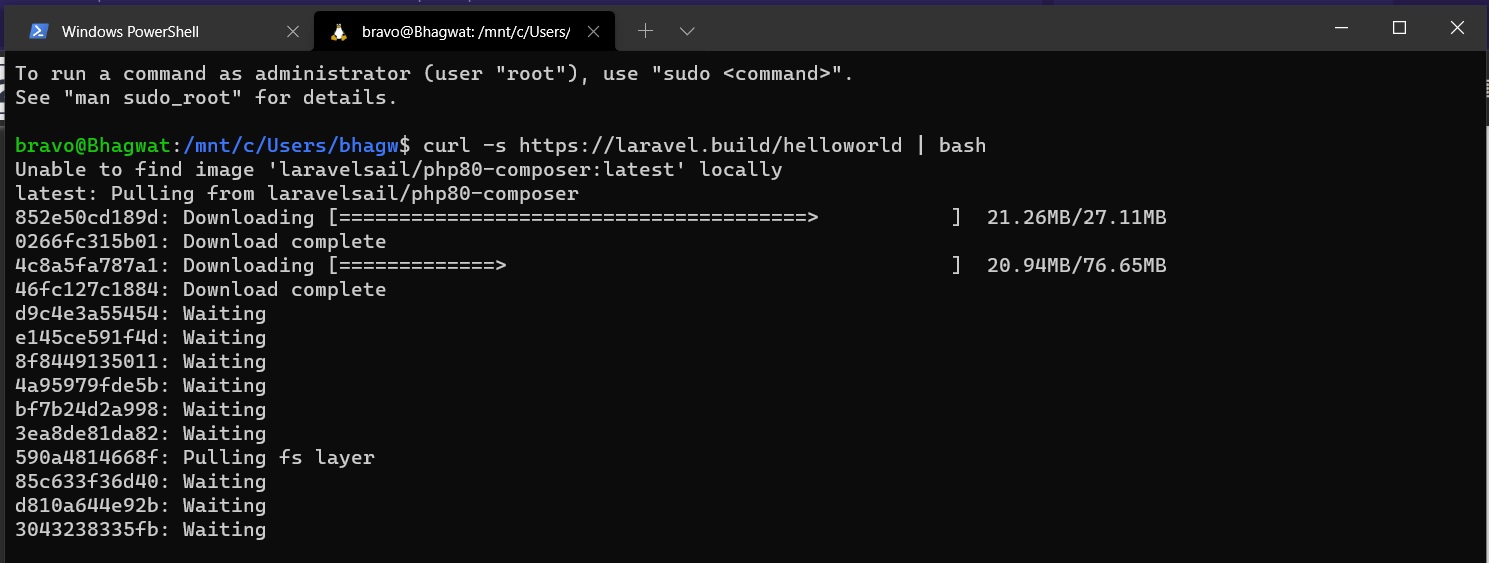 Install Laravel using Docker Desktop on Windows 10 - Create Project