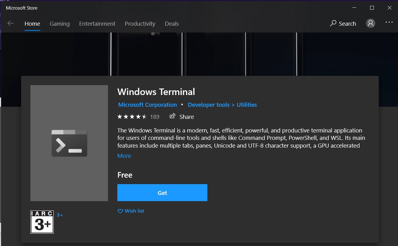 Install Windows Terminal on Windows 10 - Store