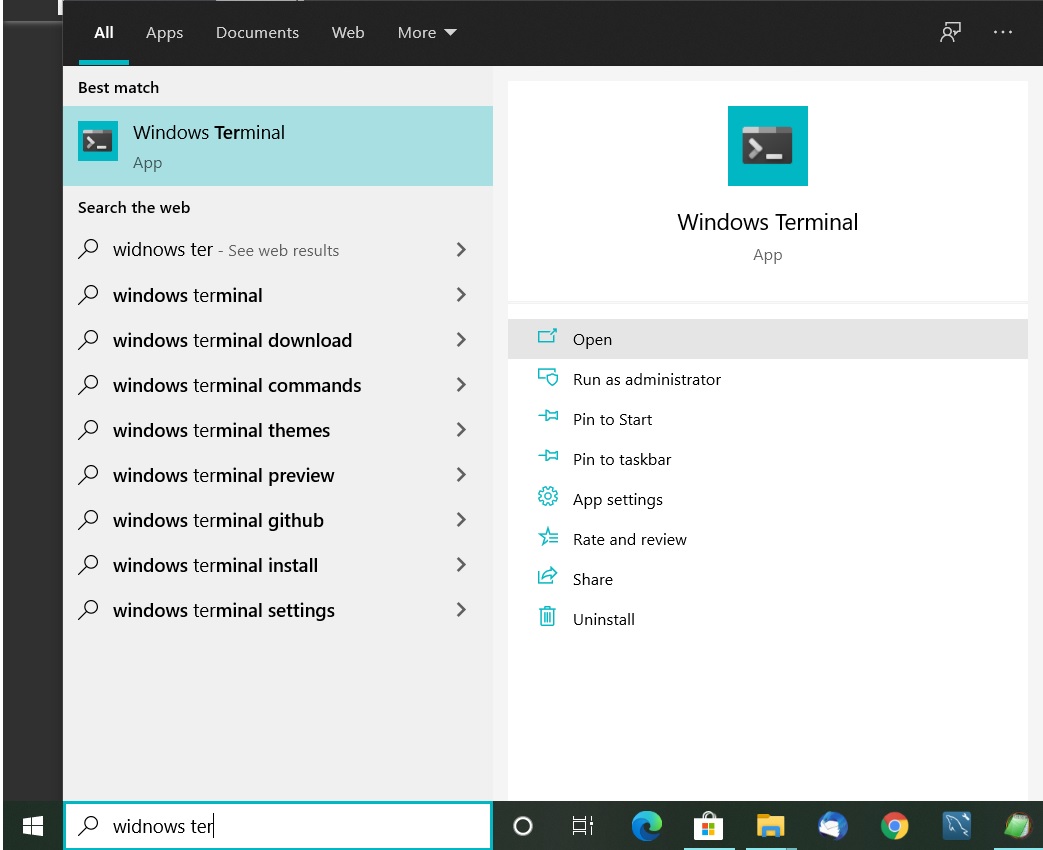 Install Windows Terminal on Windows 10 - Start Menu