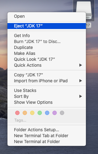 Install Oracle Java 17 or JDK 17 on macOS - Unmount Installer