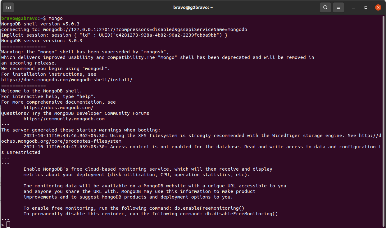 Install MongoDB 5 on Ubuntu 20.04 LTS - Mongo Shell