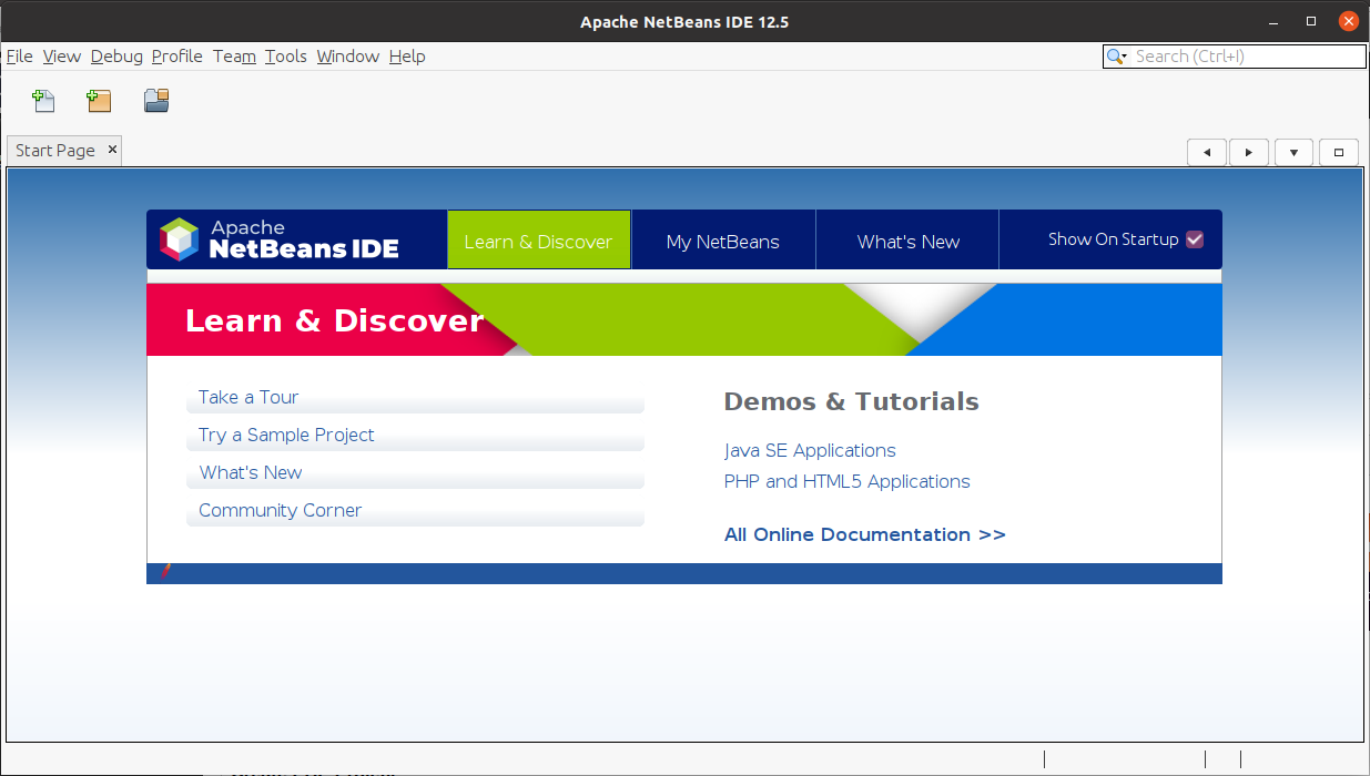 Install NetBeans 12 for PHP On Ubuntu 20.04 - Start Page