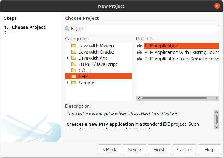 Install NetBeans 12 for PHP On Ubuntu 20.04 - New Project Options