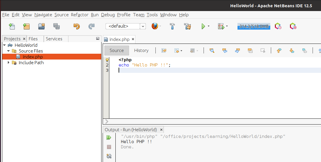 Install NetBeans 12 for PHP On Ubuntu 20.04 - Output
